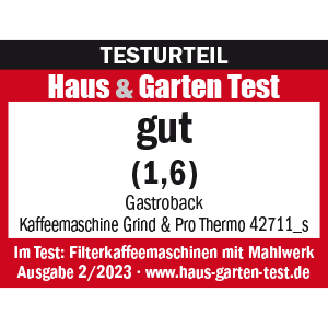 GASTROBACK® Filterkaffeemaschine - 42711_S - Kaffeemaschine Grind & Brew Pro Thermo - Haus & Garten Test 2/2023 GASTROBACK® Filterkaffeemaschine - 42711_S - Kaffeemaschine Grind & Brew Pro Thermo - Haus & Garten Test 2/2023