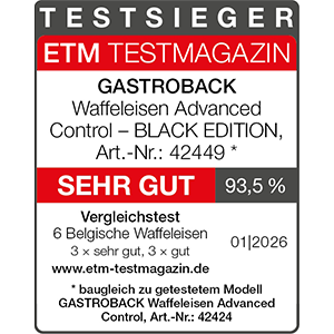TESTSIEGER - GASTROBACK® Waffeleisen Advanced Control - BLACK EDITION - 42449 -ETM 01/2026 TESTSIEGER - GASTROBACK® Waffeleisen Advanced Control - BLACK EDITION - 42449 -ETM 01/2026