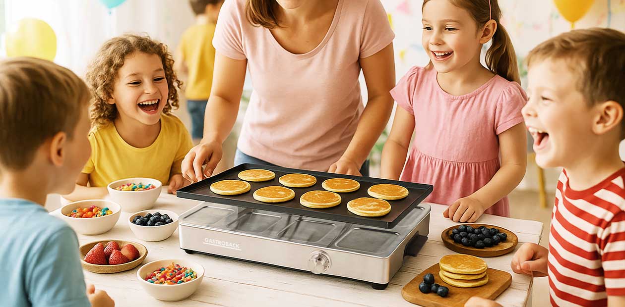 GASTROBACK® Raclette - 42563 - Raclette Grill & Pancake Station - für 8 Personen 2-in-1 Multifunktionsgerät mit XXL-Doppelpfännchen