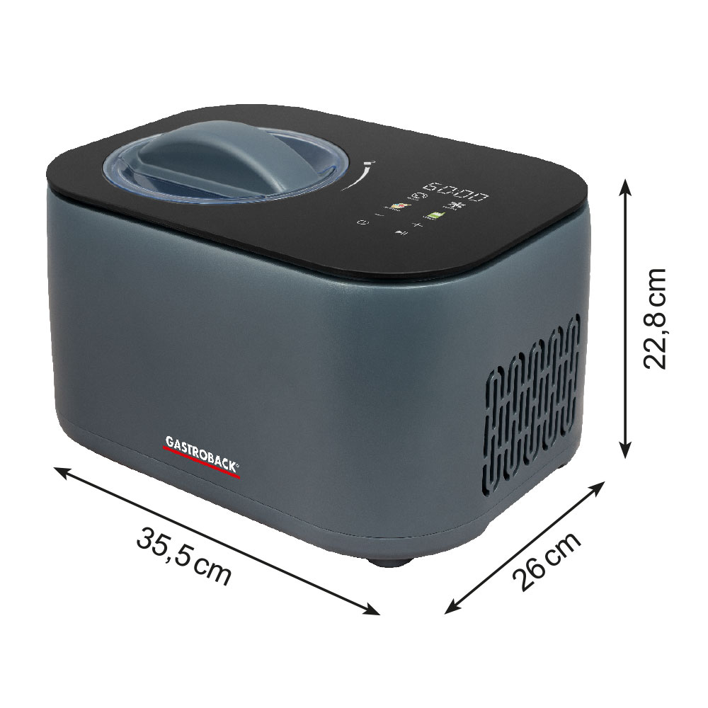 GASTROBACK® Eismaschine - 42901 - Mini Gelateria 2-in-1 Kompressor-Eismaschine 1 l - Eismaschine und Joghurtbereiter ohne Vorkühlen, kompakt, leise und leistungsstark