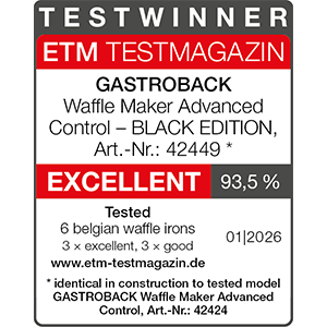 TEST WINNER - GASTROBACK® Waffle Maker Advanced Control - BLACK EDITION - 42449 -ETM 01/2026 TEST WINNER - GASTROBACK® Waffle Maker Advanced Control - BLACK EDITION - 42449 -ETM 01/2026