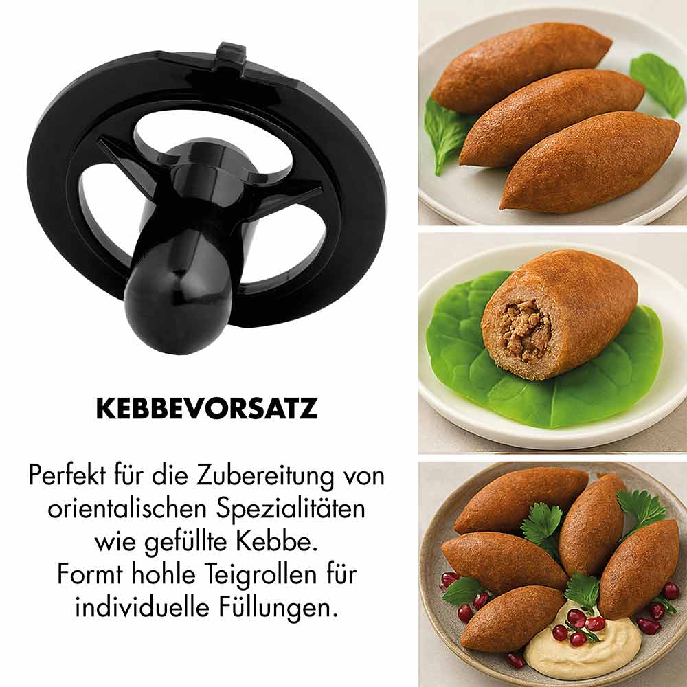 GASTROBACK® Fleischwolf - 41410 - Design Fleischwolf 6-in-1 Power Pro #10 - Kebbevorsatz Perfekt für die Zubereitung von orientalischen Spezialitäten wie gefüllte Kebbe. Formt hohle Teigrollen für individuelle Füllungen. GASTROBACK® Fleischwolf - 41410 - Design Fleischwolf 6-in-1 Power Pro #10 - Kebbevorsatz Perfekt für die Zubereitung von orientalischen Spezialitäten wie gefüllte Kebbe. Formt hohle Teigrollen für individuelle Füllungen.