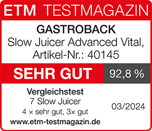 GASTROBACK® Entsafter - 40145 - Slow Juicer Advanced Vital - ETM Testmagazin 03/2024 GASTROBACK® Entsafter - 40145 - Slow Juicer Advanced Vital - ETM Testmagazin 03/2024