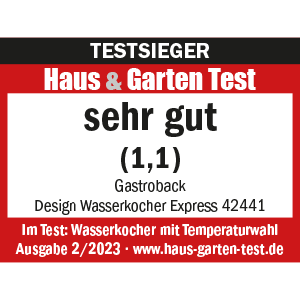 TESTSIEGER Wasserkocher - GASTROBACK® Design Wasserkocher Express - 42441 - Haus & Garten Test 2/2023 TESTSIEGER Wasserkocher - GASTROBACK® Design Wasserkocher Express - 42441 - Haus & Garten Test 2/2023