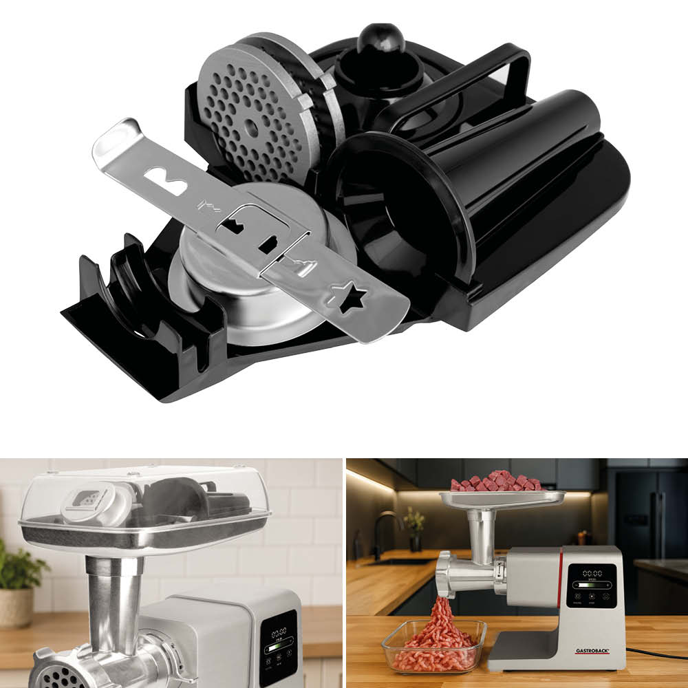 GASTROBACK® Mincer - 41410 - Design Mincer 6-in-1 Power Pro #10 - 2-piece storage tray - Stores accessories in an organized manner, saving space and keeping them within easy reach. The lid serves as a drip tray, and the ABS carrying handle makes transport easy. GASTROBACK® Mincer - 41410 - Design Mincer 6-in-1 Power Pro #10 - 2-piece storage tray - Stores accessories in an organized manner, saving space and keeping them within easy reach. The lid serves as a drip tray, and the ABS carrying handle makes transport easy.