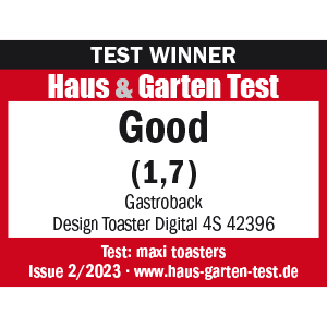 TEST WINNER Maxi-Toaster - GASTROBACK® Design Toaster Digital 4S - 42396 - Haus & Garten Test 2/2023 TEST WINNER Maxi-Toaster - GASTROBACK® Design Toaster Digital 4S - 42396 - Haus & Garten Test 2/2023