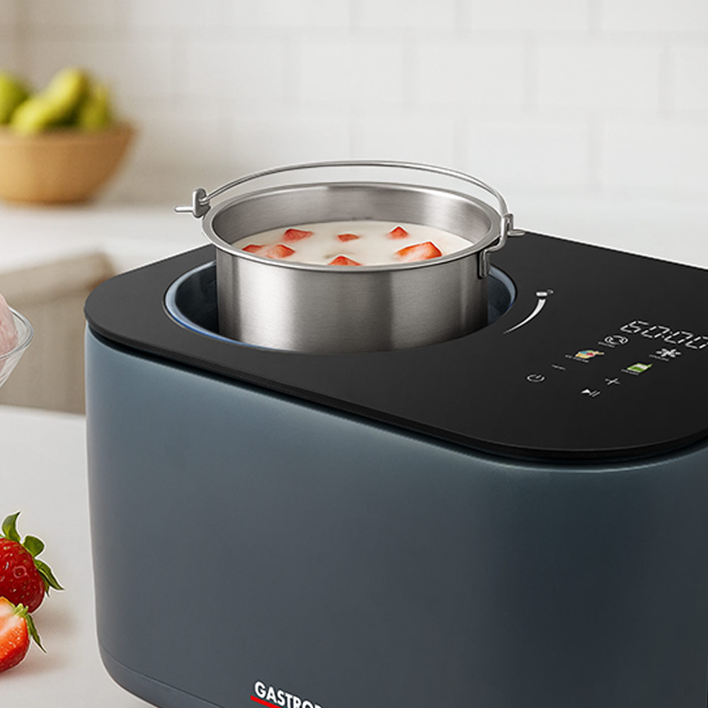 GASTROBACK® Eismaschine - 42901 - Mini Gelateria 2-in-1 Kompressor-Eismaschine 1 l - Eismaschine und Joghurtbereiter ohne Vorkühlen, kompakt, leise und leistungsstark