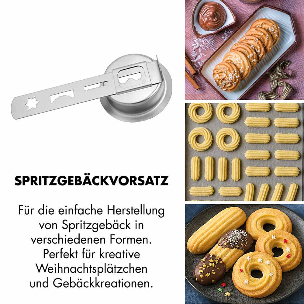 GASTROBACK® Fleischwolf - 41410 - Design Fleischwolf 6-in-1 Power Pro #10 - Spritzgebäckvorsatz
Für die einfache Herstellung von Spritzgebäck in 4 verschiedenen Formen. Perfekt für kreative Weihnachtsplätzchen und Gebäckkreationen. GASTROBACK® Fleischwolf - 41410 - Design Fleischwolf 6-in-1 Power Pro #10 - Spritzgebäckvorsatz
Für die einfache Herstellung von Spritzgebäck in 4 verschiedenen Formen. Perfekt für kreative Weihnachtsplätzchen und Gebäckkreationen.