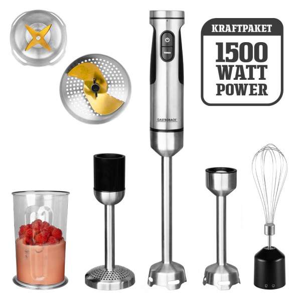 GASTROBACK-40973-4-in-1-XXL-Pürierstab-Stabmixer-Profi-1500W-Edelstahl-titanbeschichtet-20-Geschwindigkeitsstufen-und-Turbo