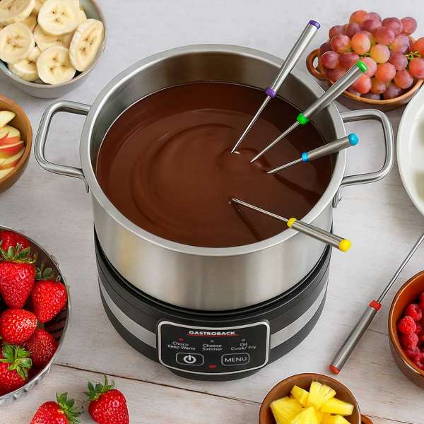 GASTROBACK® Fondue - 42568 - Fondue Multicook 4-in-1 & Kochplatte - 13 teiliges Fondue-Set mit induktiver Bratpfanne und Kochtopf für bis zu 8 Personen