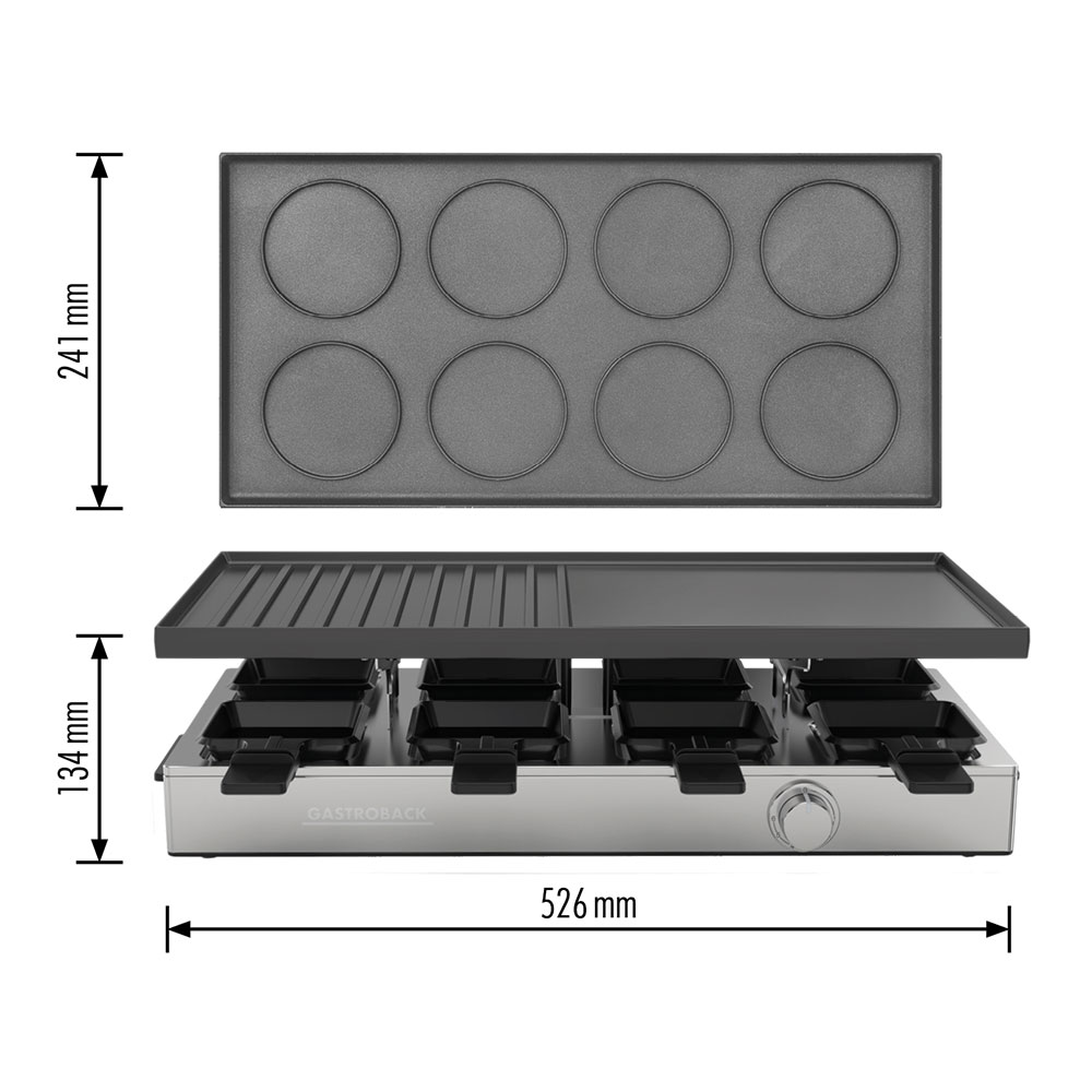 GASTROBACK® Raclette - 42563 - Raclette Grill & Pancake Station - für 8 Personen 2-in-1 Multifunktionsgerät mit XXL-Doppelpfännchen
