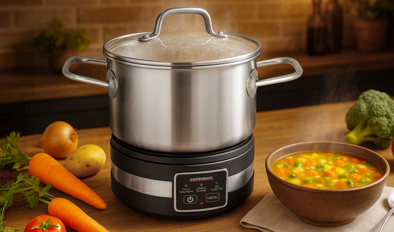 GASTROBACK® Fondue - 42568 - Fondue Multicook 4-in-1 & Kochplatte - 13 teiliges Fondue-Set mit induktiver Bratpfanne und Kochtopf für bis zu 8 Personen