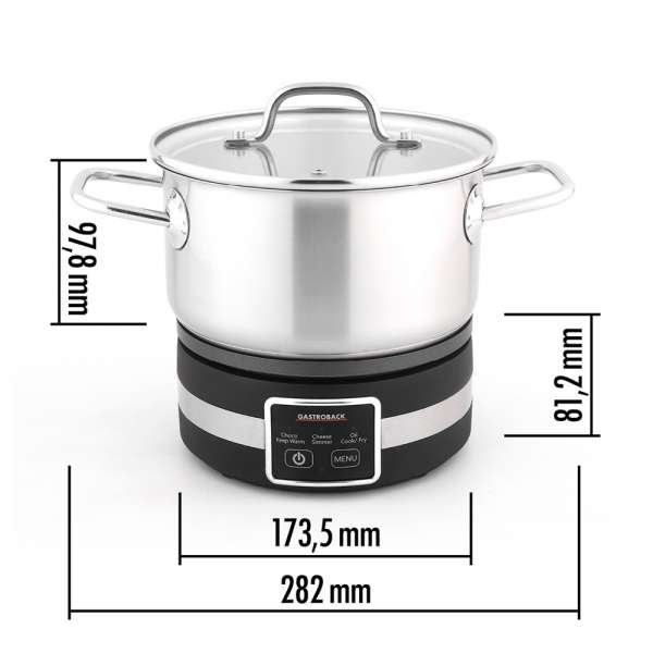 GASTROBACK® Fondue - 42568 - Fondue Multicook 4-in-1 & Kochplatte - 13 teiliges Fondue-Set mit induktiver Bratpfanne und Kochtopf für bis zu 8 Personen