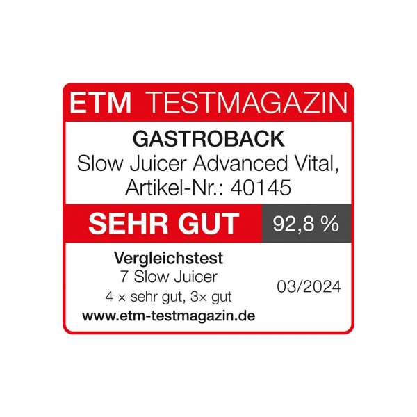 GASTROBACK® Entsafter - 40145 - Slow Juicer Advanced Vital