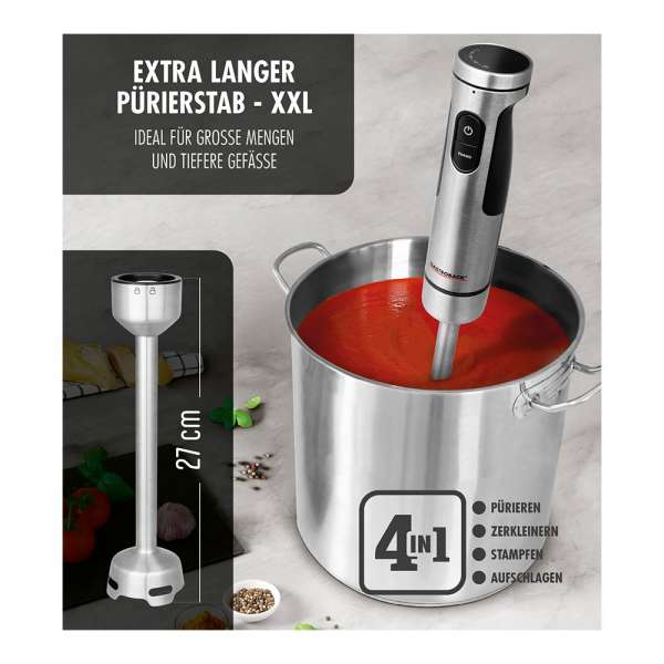 GASTROBACK-40973-4-in-1-XXL-Pürierstab-Stabmixer-Profi-1500W-Edelstahl-titanbeschichtet-20-Geschwindigkeitsstufen-und-Turbo