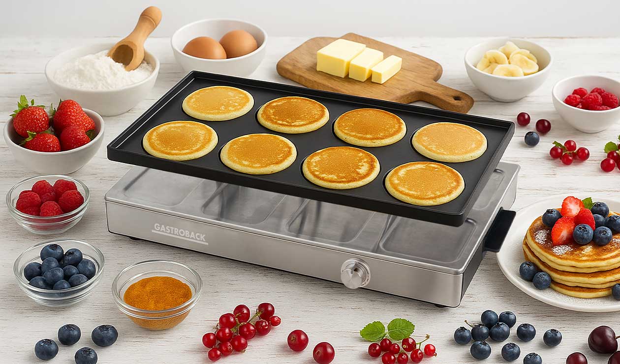 GASTROBACK® Raclette - 42563 - Raclette Grill & Pancake Station - für 8 Personen 2-in-1 Multifunktionsgerät mit XXL-Doppelpfännchen