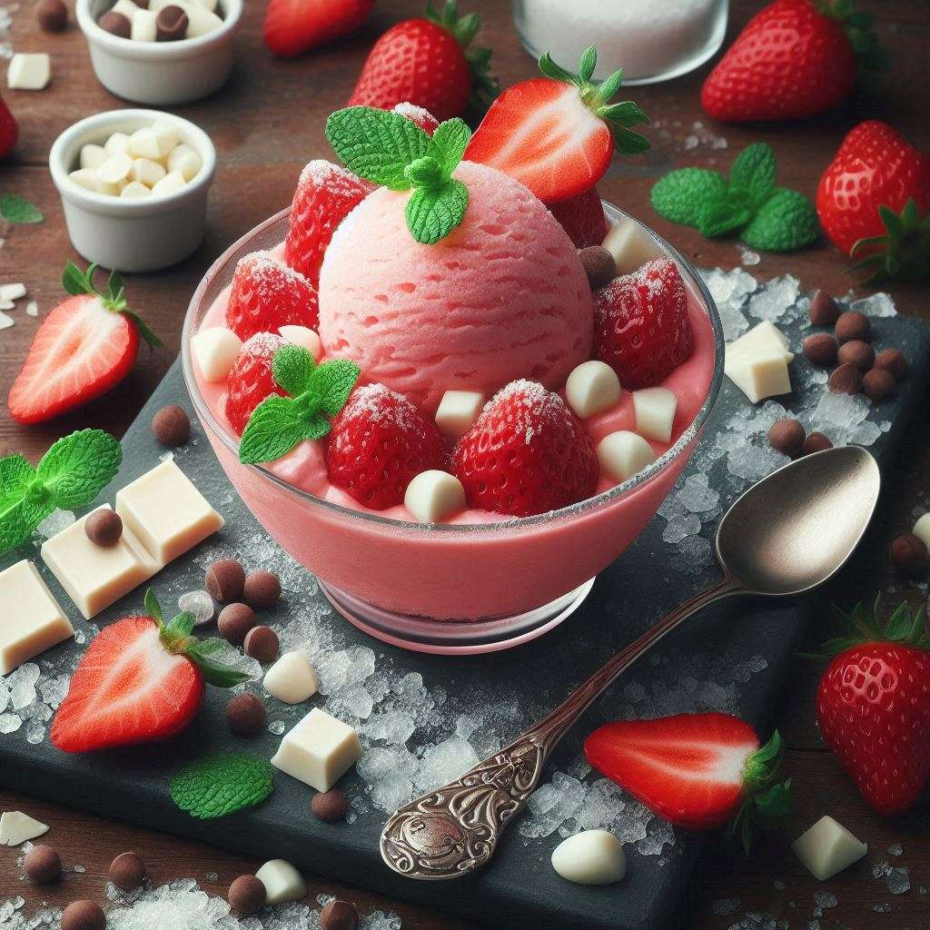 34_Erdbeersorbet-mit-weissen-Schokoladensplitter_Eisrezept-Rezept-fuer-Eismaschinen